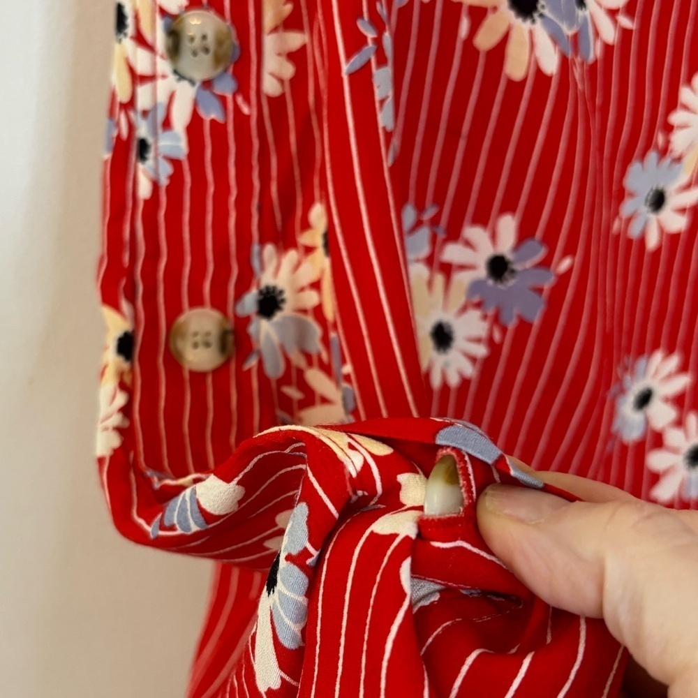 Madewell Retro Stripe red white floral midi skirt buttoned sides - Picture 7 of 8